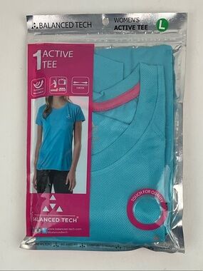 Balanced Tech Women’s Active Tee Size Large Aqua Blue NEW